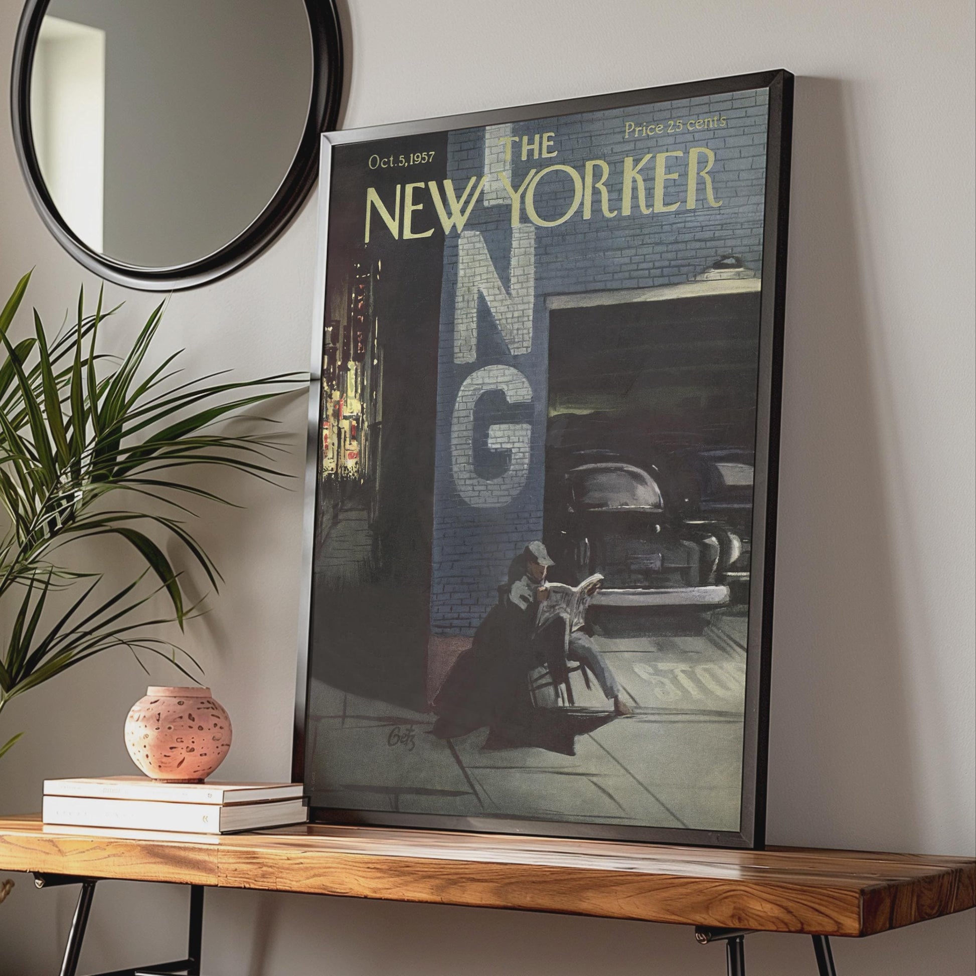 The New Yorker 1957 Poster, Vintage NYC Street Scene Art, Retro Magazine Cover Print wall art print