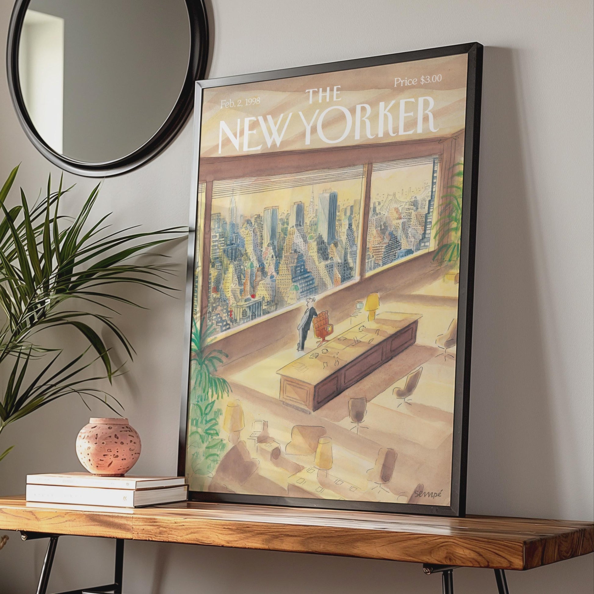 The New Yorker 1998 Cover Poster, NYC Skyline Office Art, Sempe Wall Art Print wall art print
