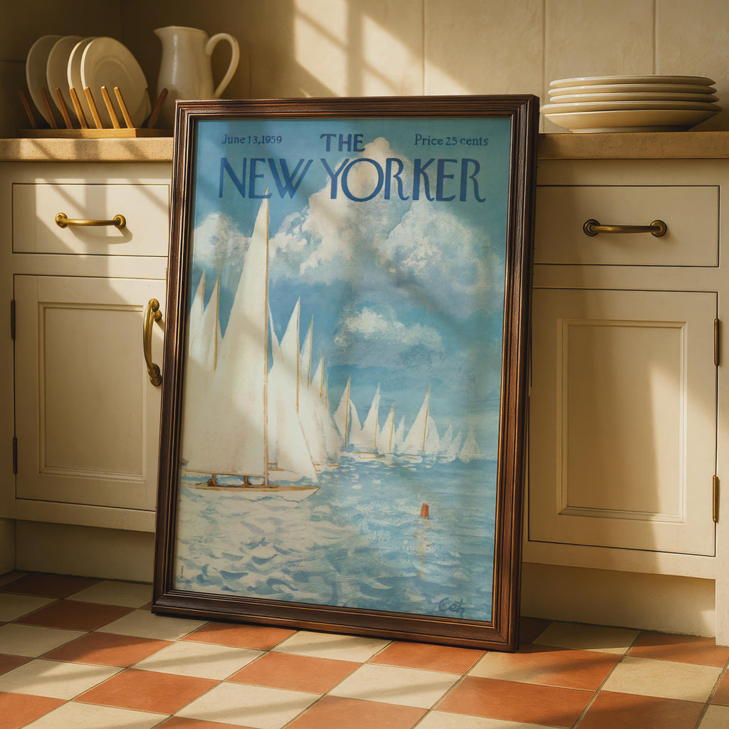 The New Yorker Poster 1959 Sailing Regatta, Vintage Nautical Wall Art, Blue Ocean Print wall art print