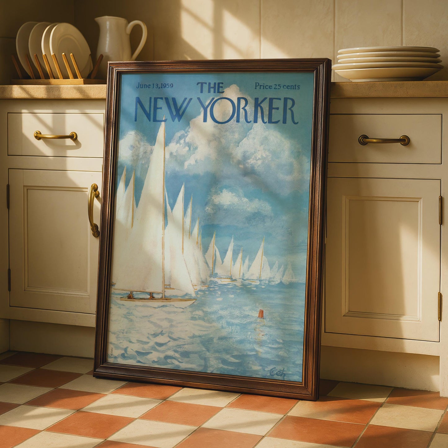 The New Yorker Poster 1959 Sailing Regatta, Vintage Nautical Wall Art, Blue Ocean Print wall art print