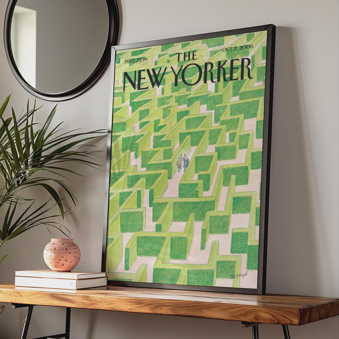 The New Yorker Cover Poster, Green Hedge Maze Art Print, Sempe Illustration Wall Art wall art print