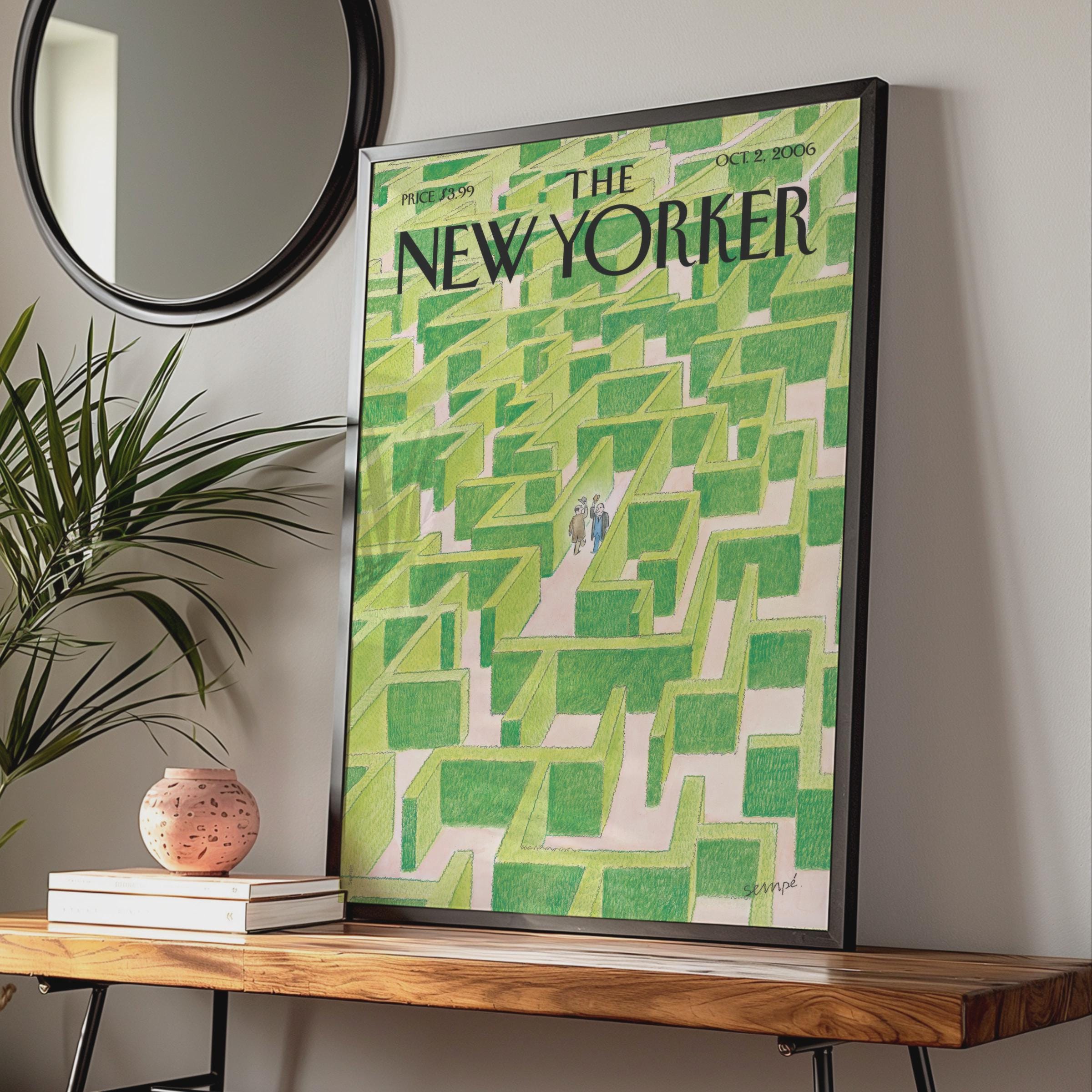 The New Yorker Cover Poster, Green Hedge Maze Art Print, Sempe Illustration Wall Art wall art print