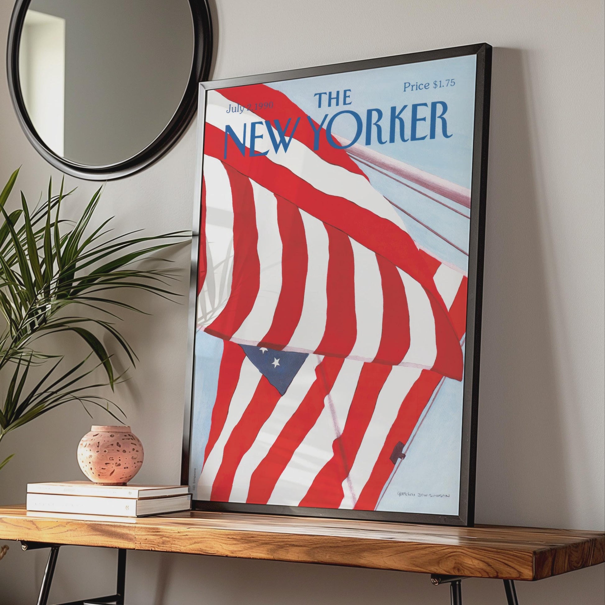 The New Yorker Poster American Flag July 1990, Patriotic Wall Art, Red White Blue wall art print