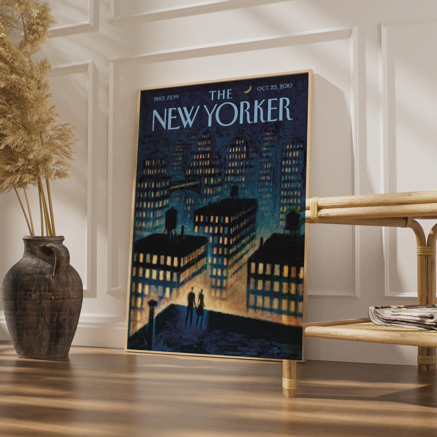 The New Yorker Cover Poster, NYC Night Skyline Couple Art, Blue City Wall Art Print wall art print