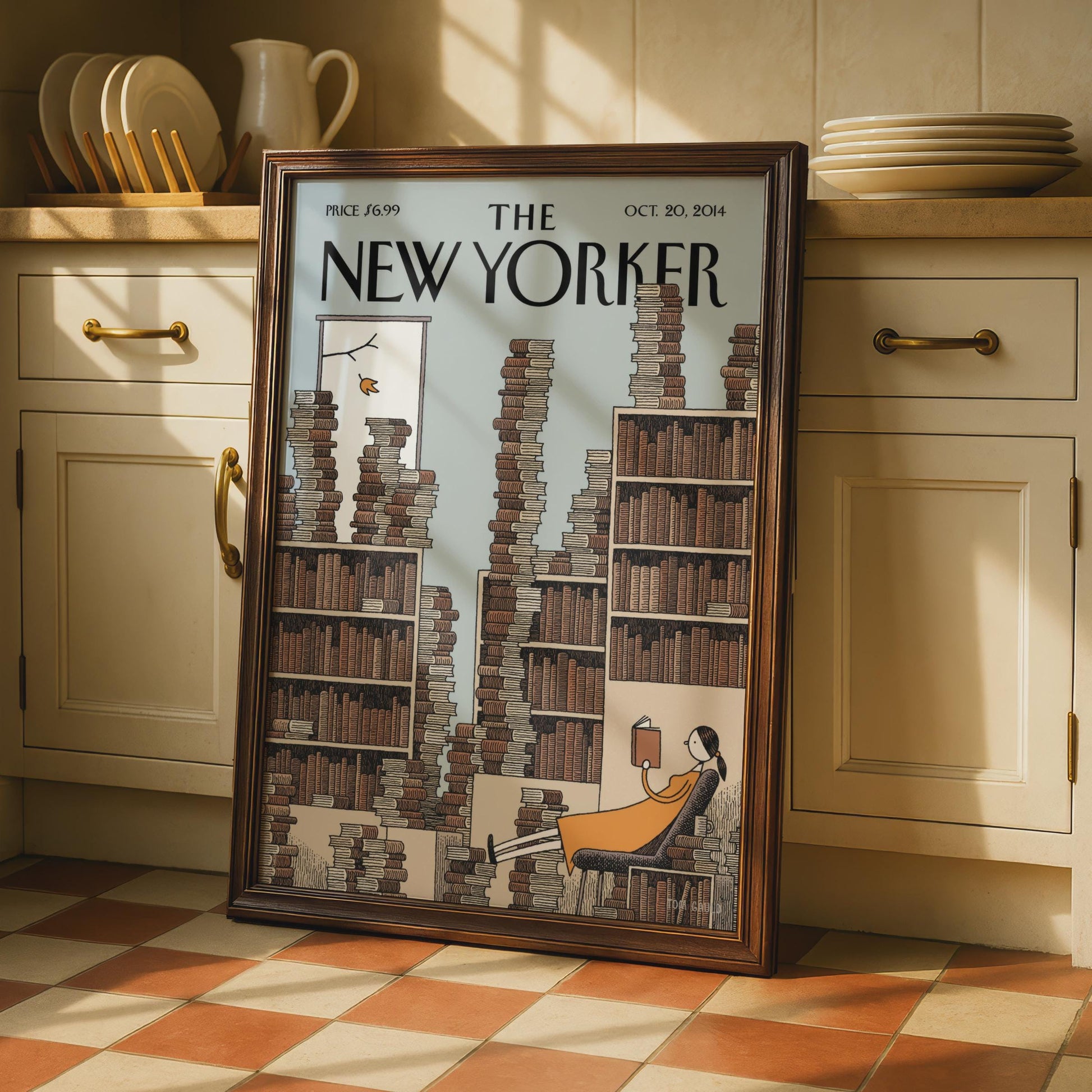 The New Yorker Cover Poster, Library Reading Art Print, Book Lover Wall Art, Oct 2014 wall art print
