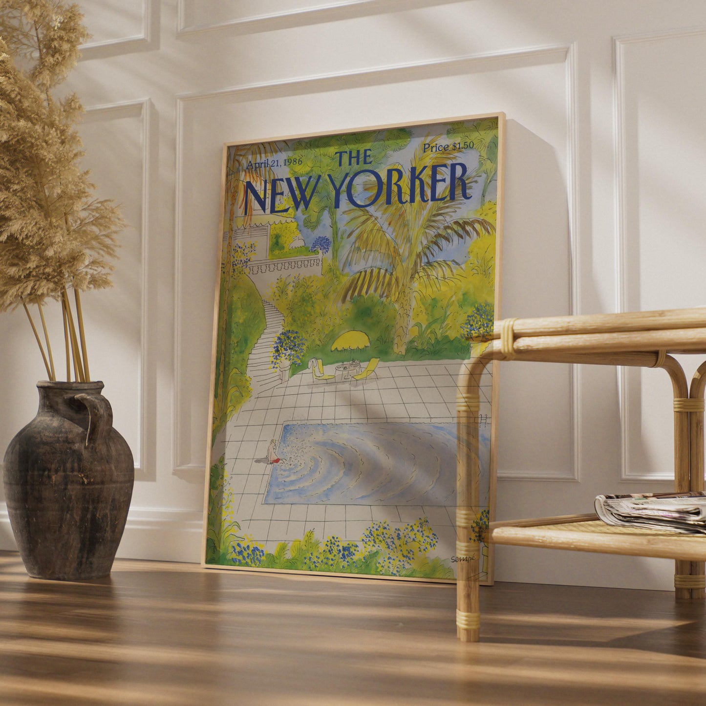 New Yorker Cover Poster 1986, Pool Garden Art Print, Sempe Illustration Wall Art wall art print