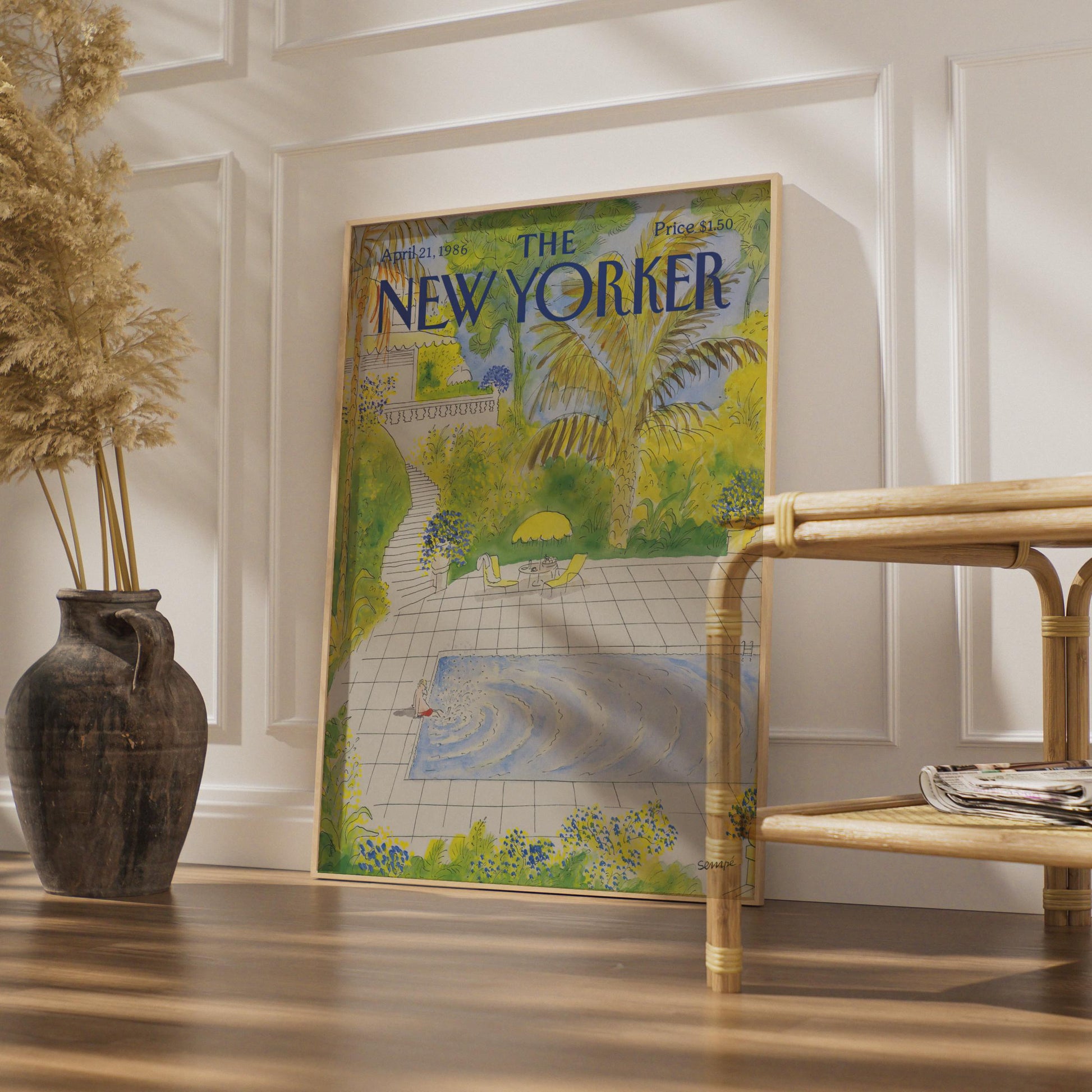 New Yorker Cover Poster 1986, Pool Garden Art Print, Sempe Illustration Wall Art wall art print