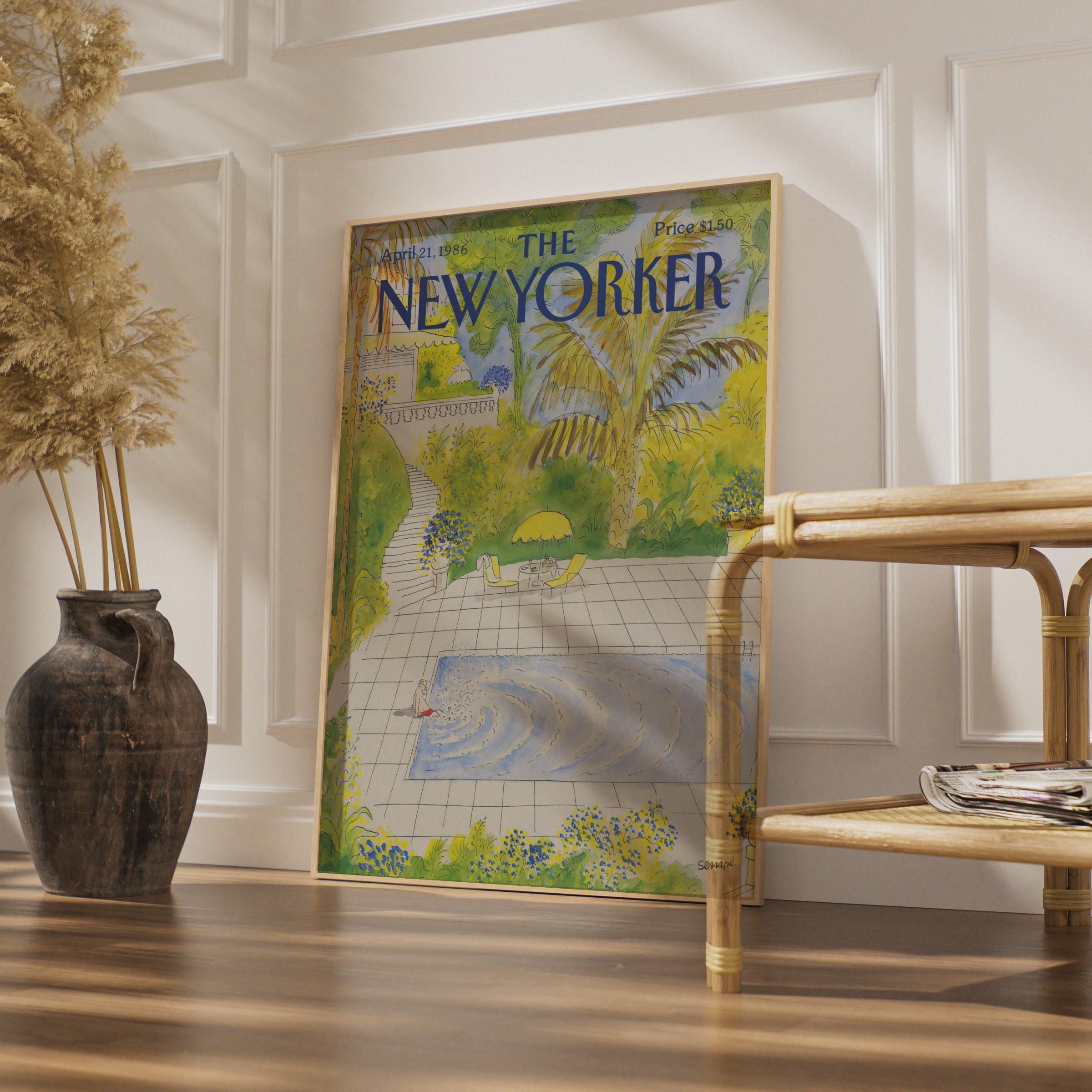 New Yorker Cover Poster 1986, Pool Garden Art Print, Sempe Illustration Wall Art wall art print