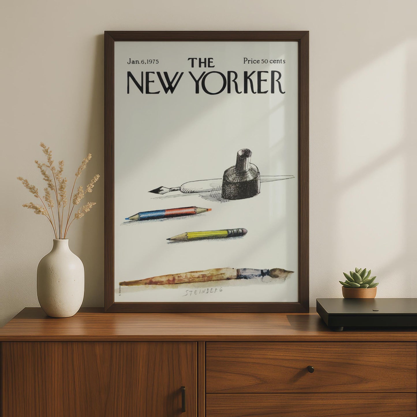 The New Yorker 1975 Poster, Steinberg Art Tools Cover, Pencil Ink Brush Wall Art wall art print