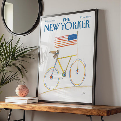 The New Yorker Poster 1985, Bicycle American Flag Art Print, Patriotic Wall Decor wall art print