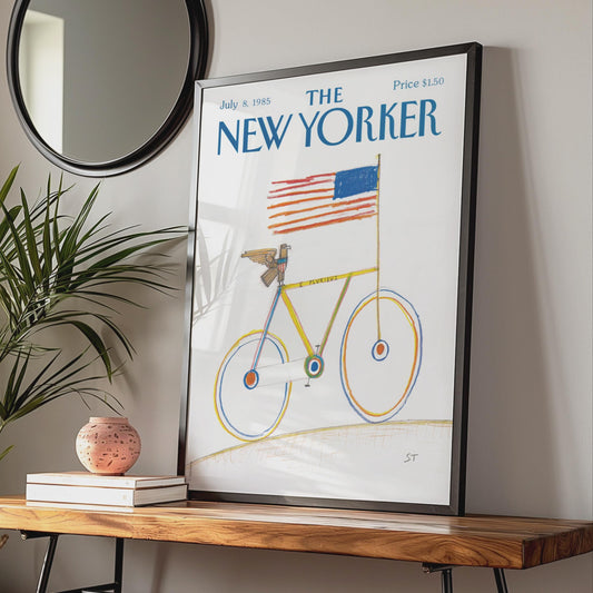 The New Yorker Poster 1985, Bicycle American Flag Art Print, Patriotic Wall Decor wall art print