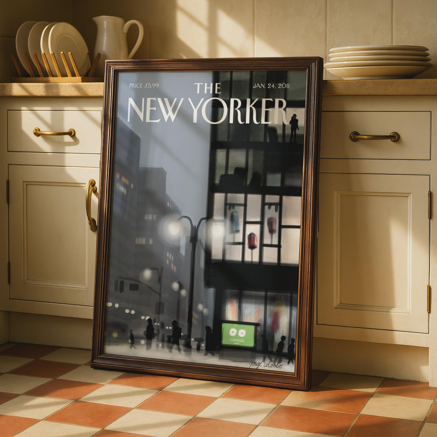 The New Yorker Cover Poster, NYC Night Street Scene, Grey City Wall Art Print wall art print