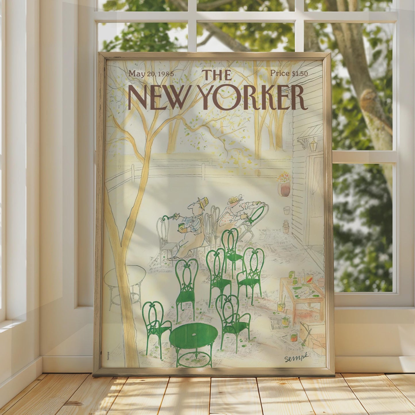 The New Yorker Poster May 1985, Sempe Garden Scene, Vintage Magazine Cover Art wall art print