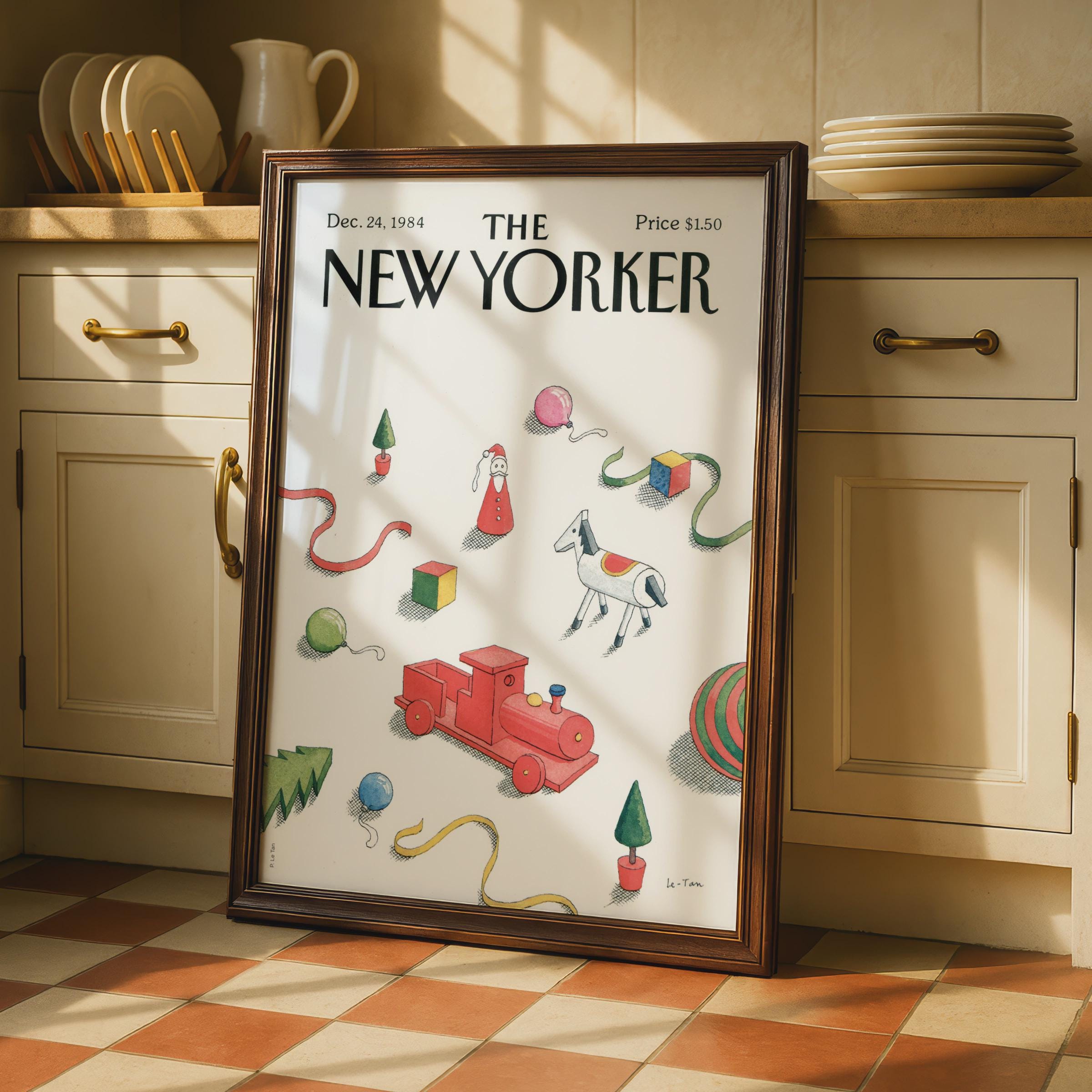New Yorker Christmas Poster, Vintage 1984 Holiday Toys Cover Art, Retro Festive Wall Art wall art print