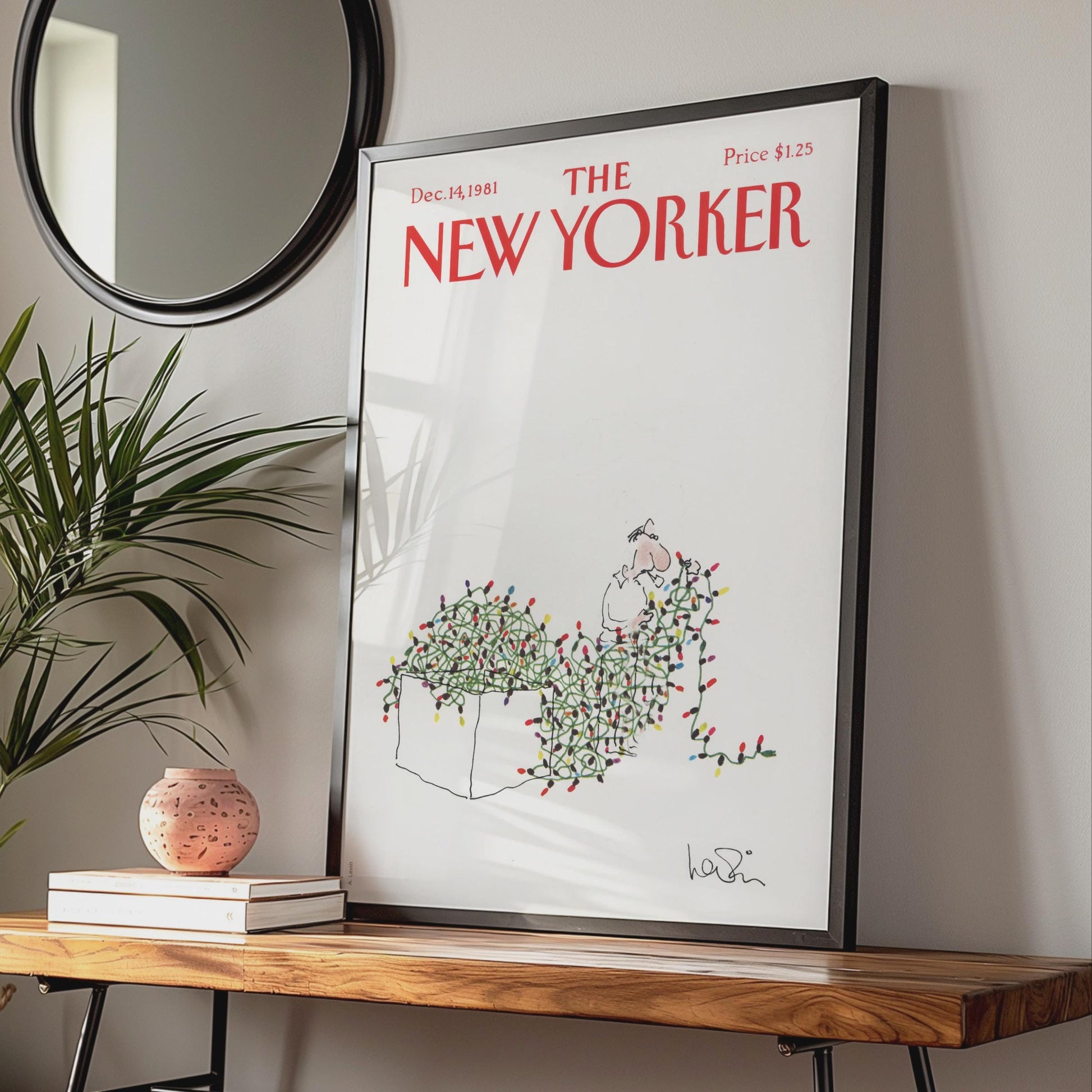 The New Yorker Christmas Lights Poster, Vintage 1981 Cover Art, Funny Holiday Wall Art wall art print