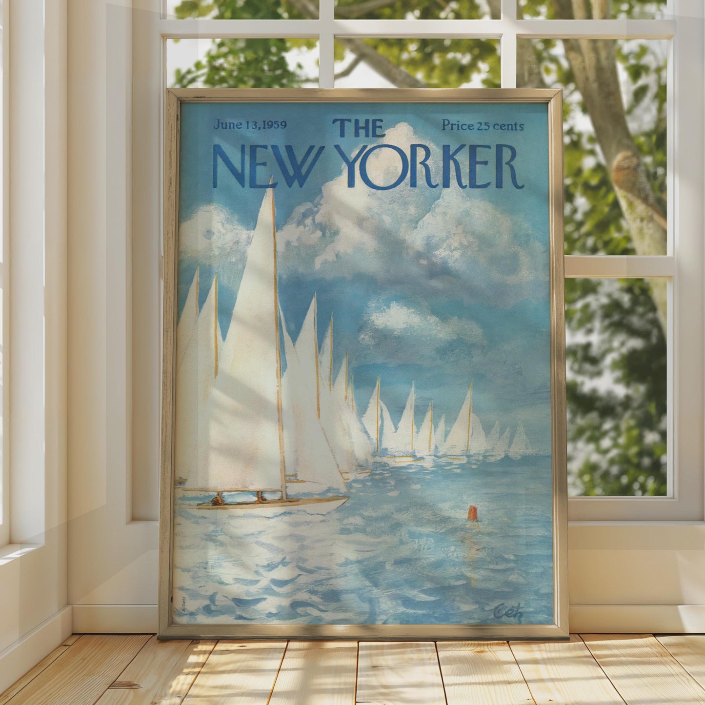 The New Yorker Poster 1959 Sailing Regatta, Vintage Nautical Wall Art, Blue Ocean Print wall art print
