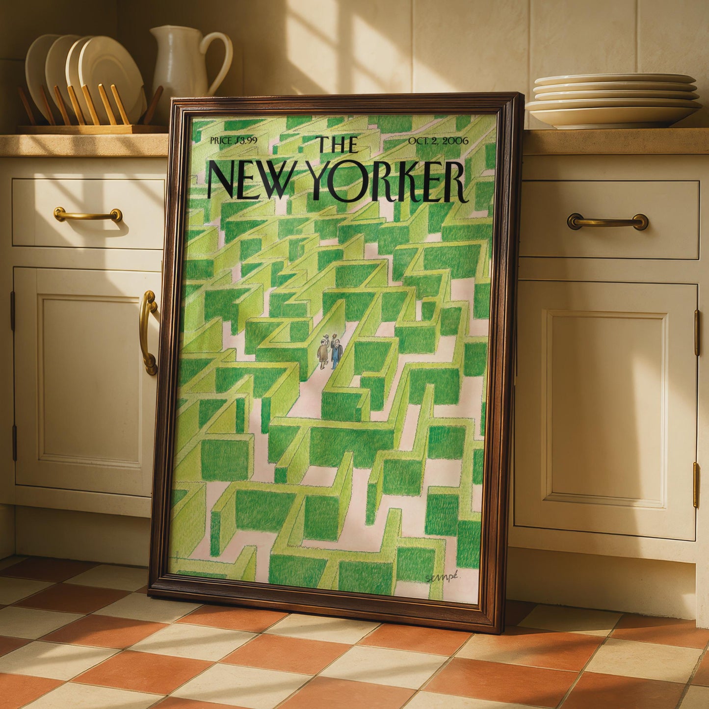 The New Yorker Cover Poster, Green Hedge Maze Art Print, Sempe Illustration Wall Art wall art print