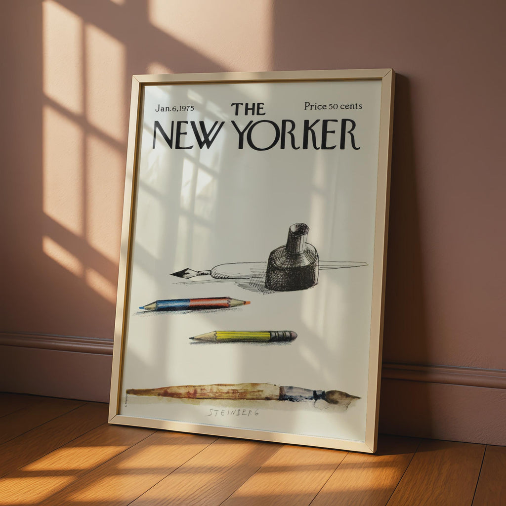 The New Yorker 1975 Poster, Steinberg Art Tools Cover, Pencil Ink Brush Wall Art wall art print