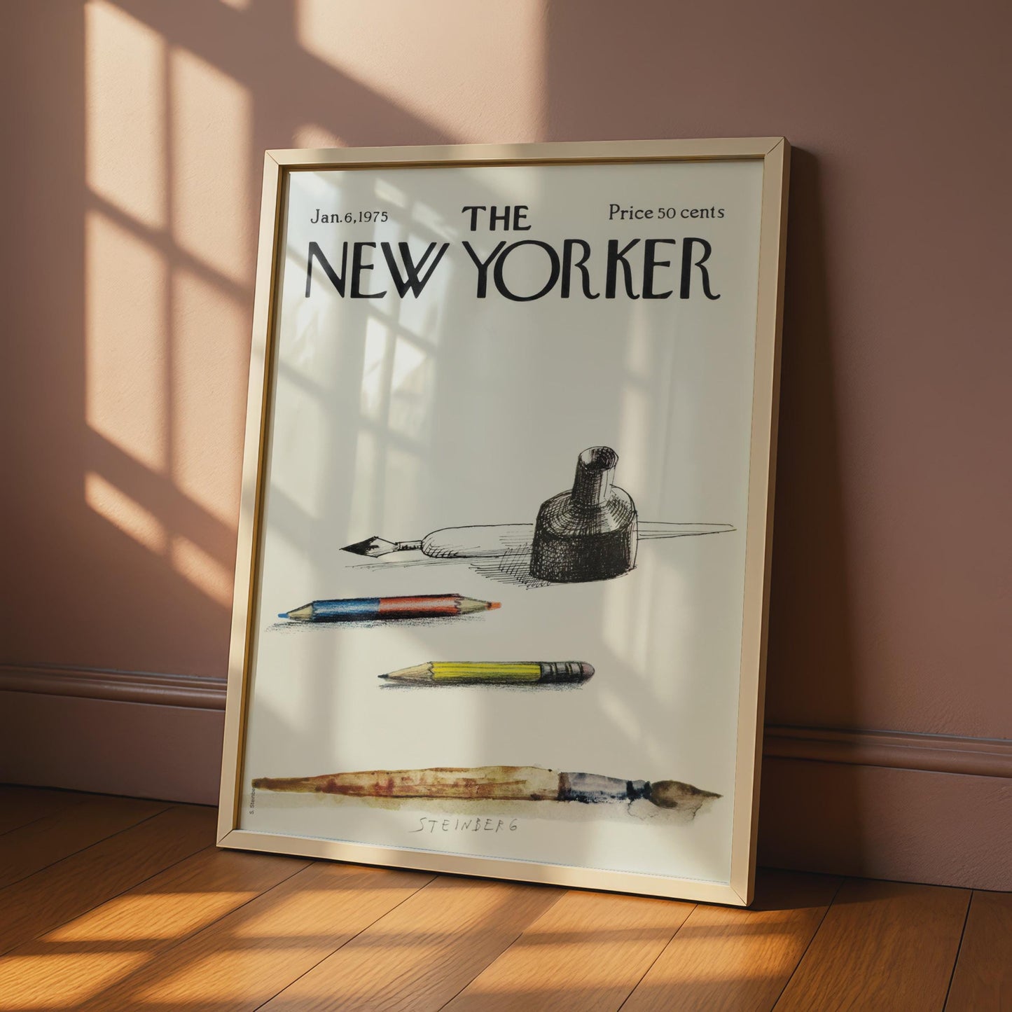 The New Yorker 1975 Poster, Steinberg Art Tools Cover, Pencil Ink Brush Wall Art wall art print