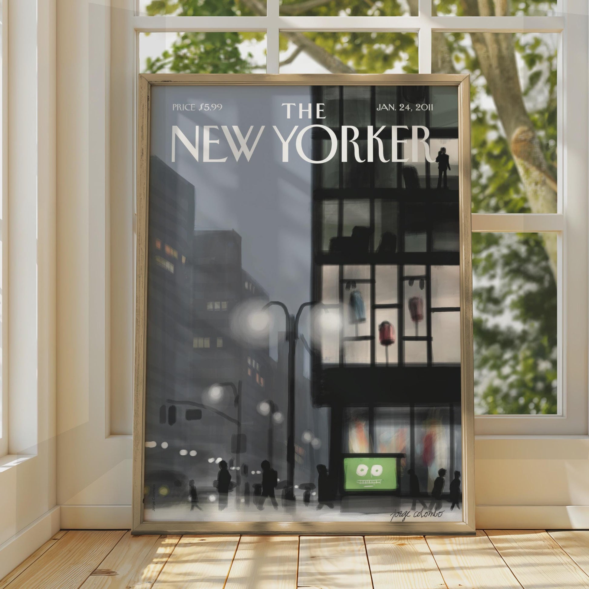 The New Yorker Cover Poster, NYC Night Street Scene, Grey City Wall Art Print wall art print