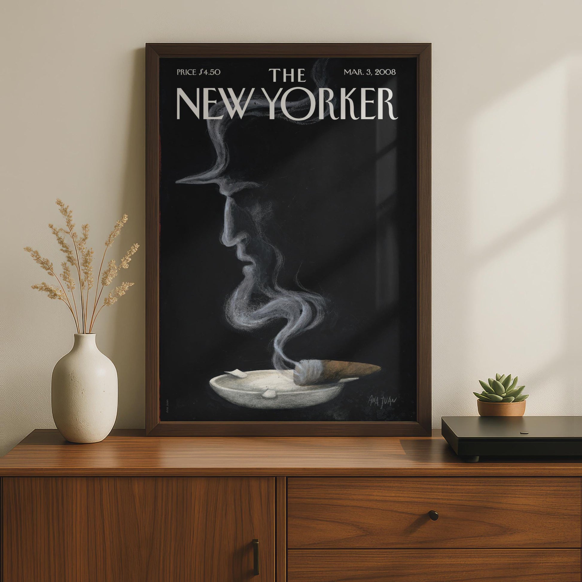 The New Yorker Cover Poster, Smoke Face Art Print, Ana Juan 2008, Black Wall Art wall art print