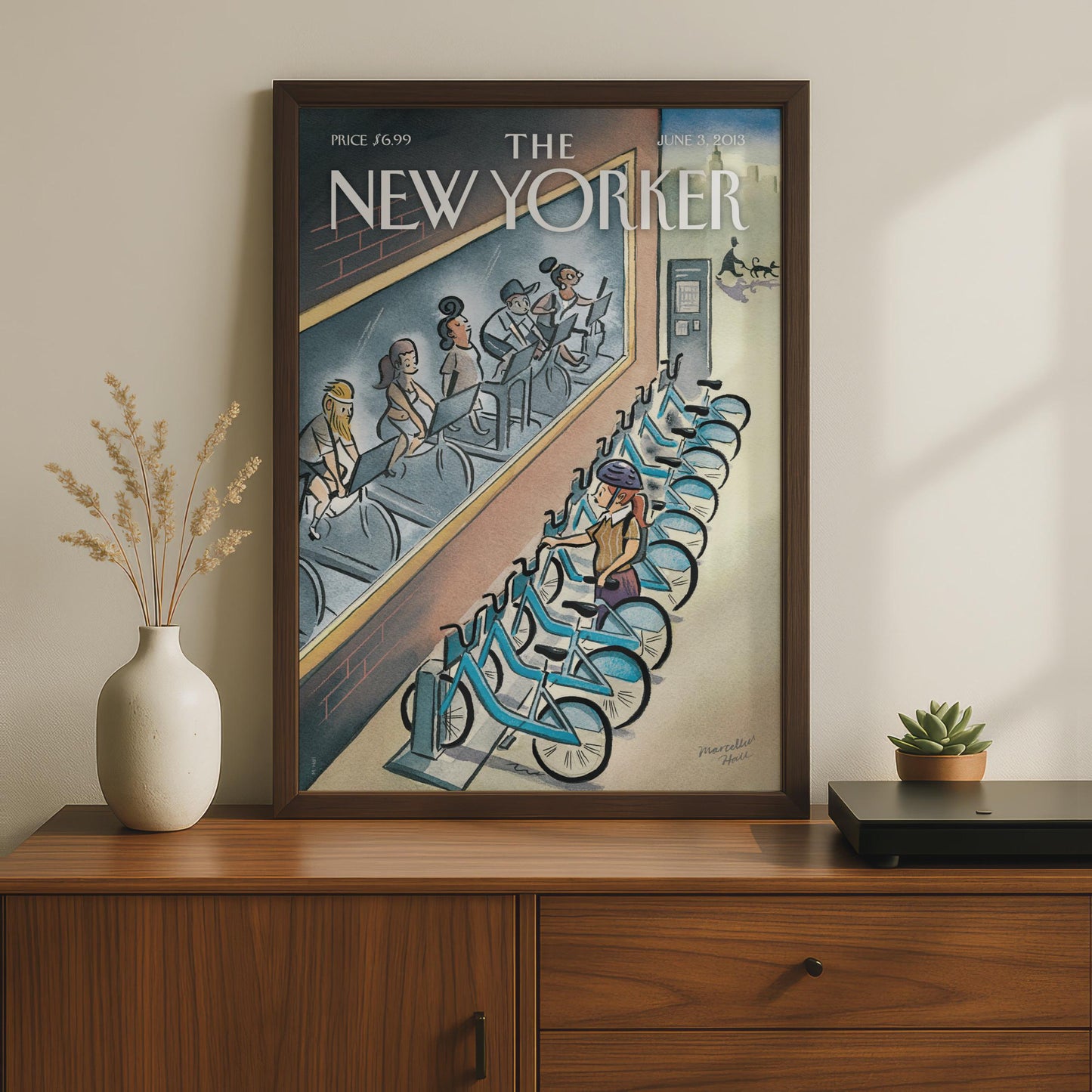 New Yorker Cover Art Print, Marcellus Hall Citi Bike Illustration, NYC Cycling Wall Art wall art print