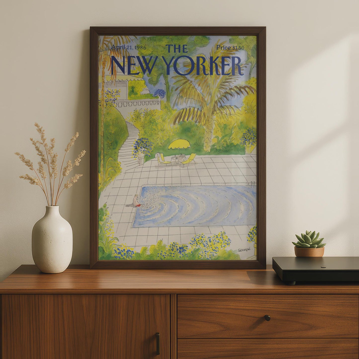 New Yorker Cover Poster 1986, Pool Garden Art Print, Sempe Illustration Wall Art wall art print