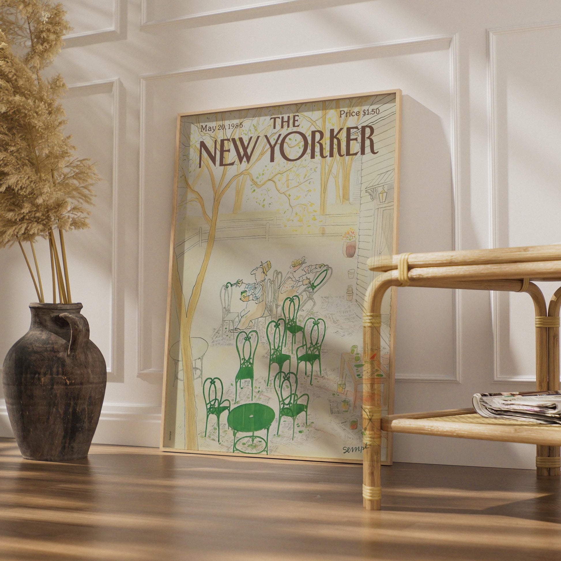 The New Yorker Poster May 1985, Sempe Garden Scene, Vintage Magazine Cover Art wall art print