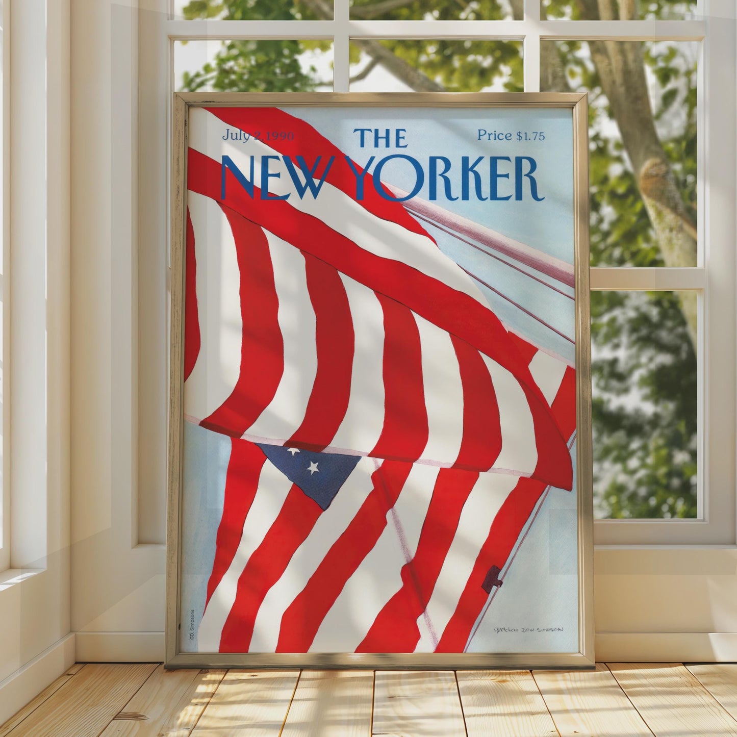 The New Yorker Poster American Flag July 1990, Patriotic Wall Art, Red White Blue wall art print