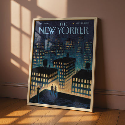 The New Yorker Cover Poster, NYC Night Skyline Couple Art, Blue City Wall Art Print wall art print