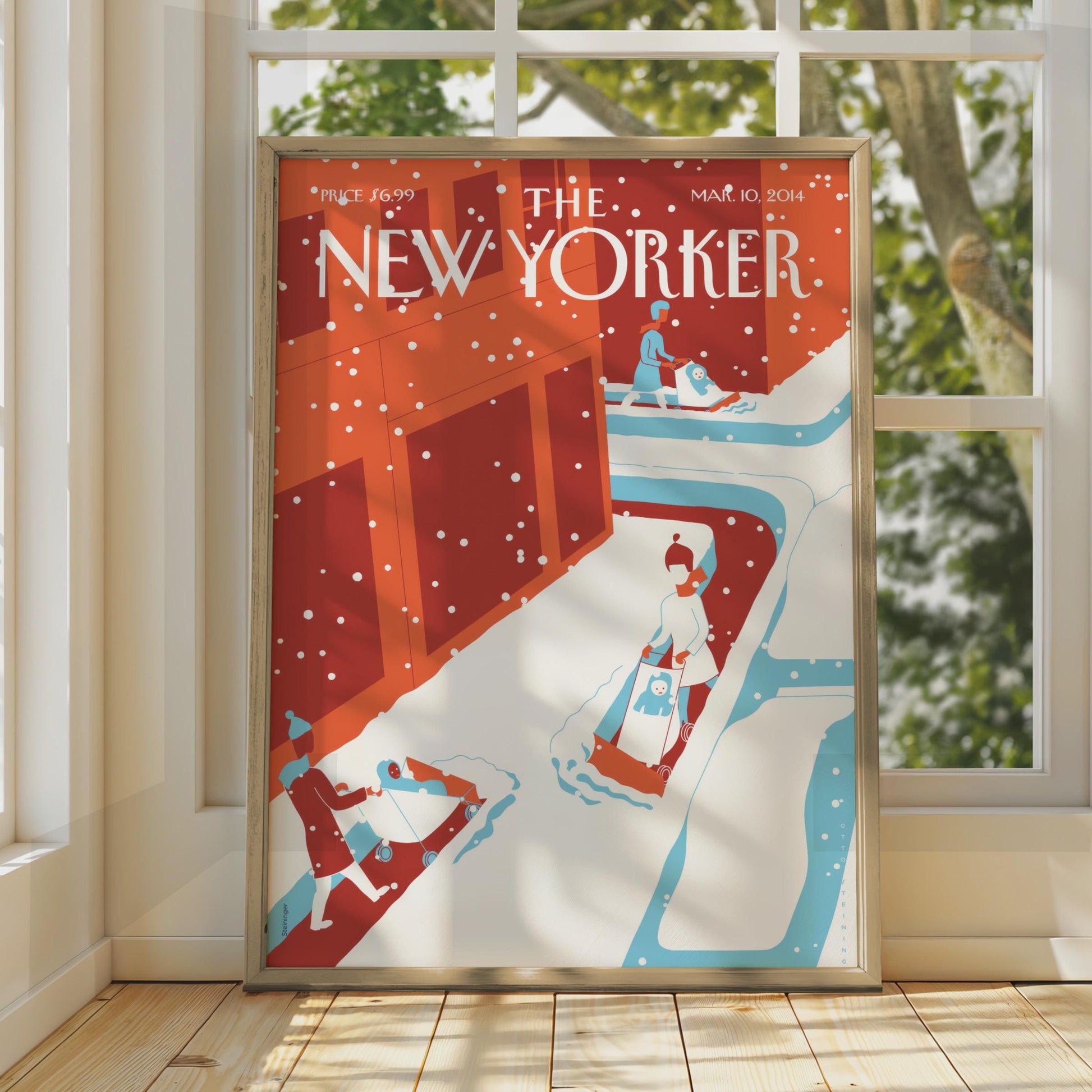 The New Yorker Poster, Winter Snow City Scene, Retro Illustration Wall Art Print wall art print