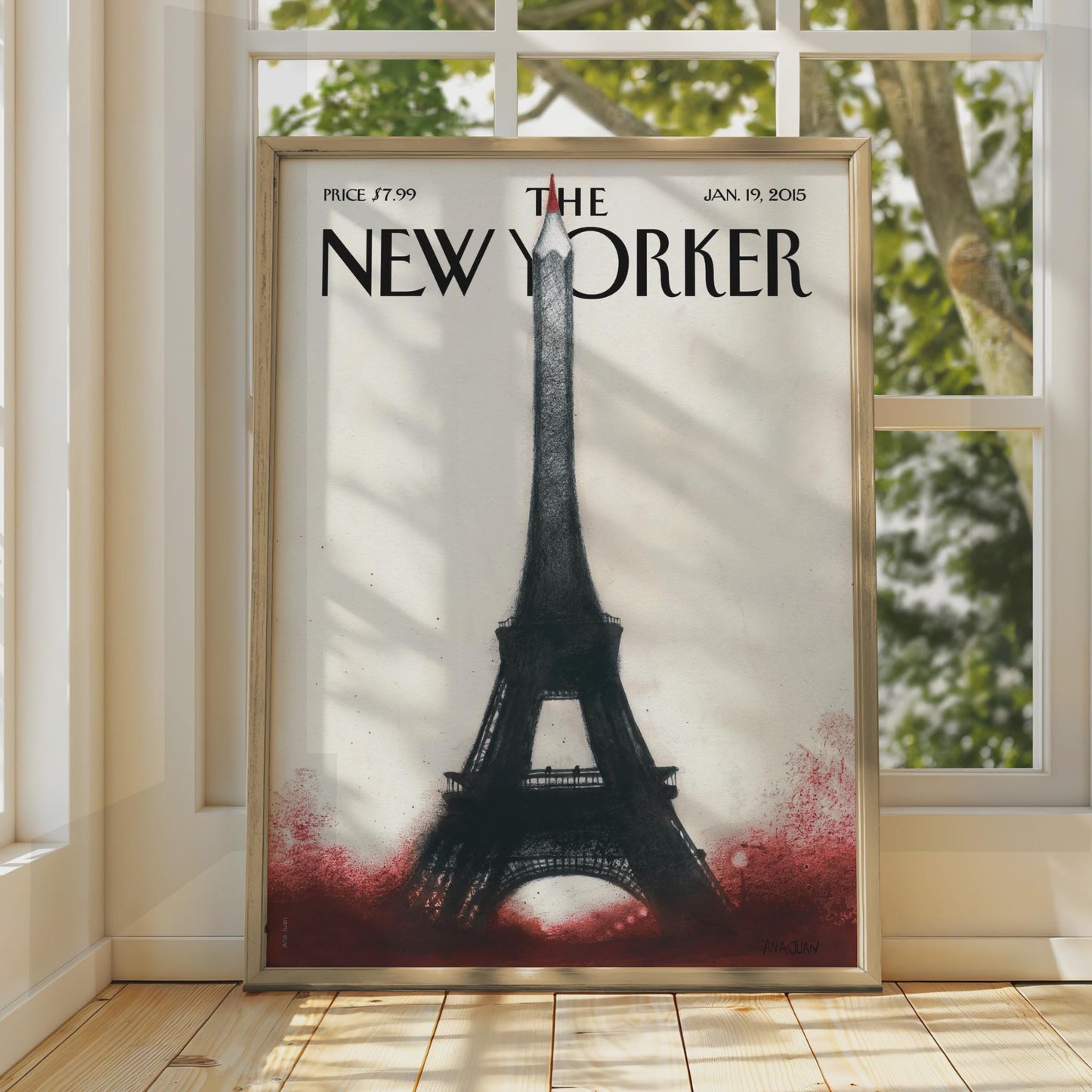 The New Yorker Eiffel Tower Pencil Paris Art Poster, Jan 2015 Cover Print, Wall Art wall art print