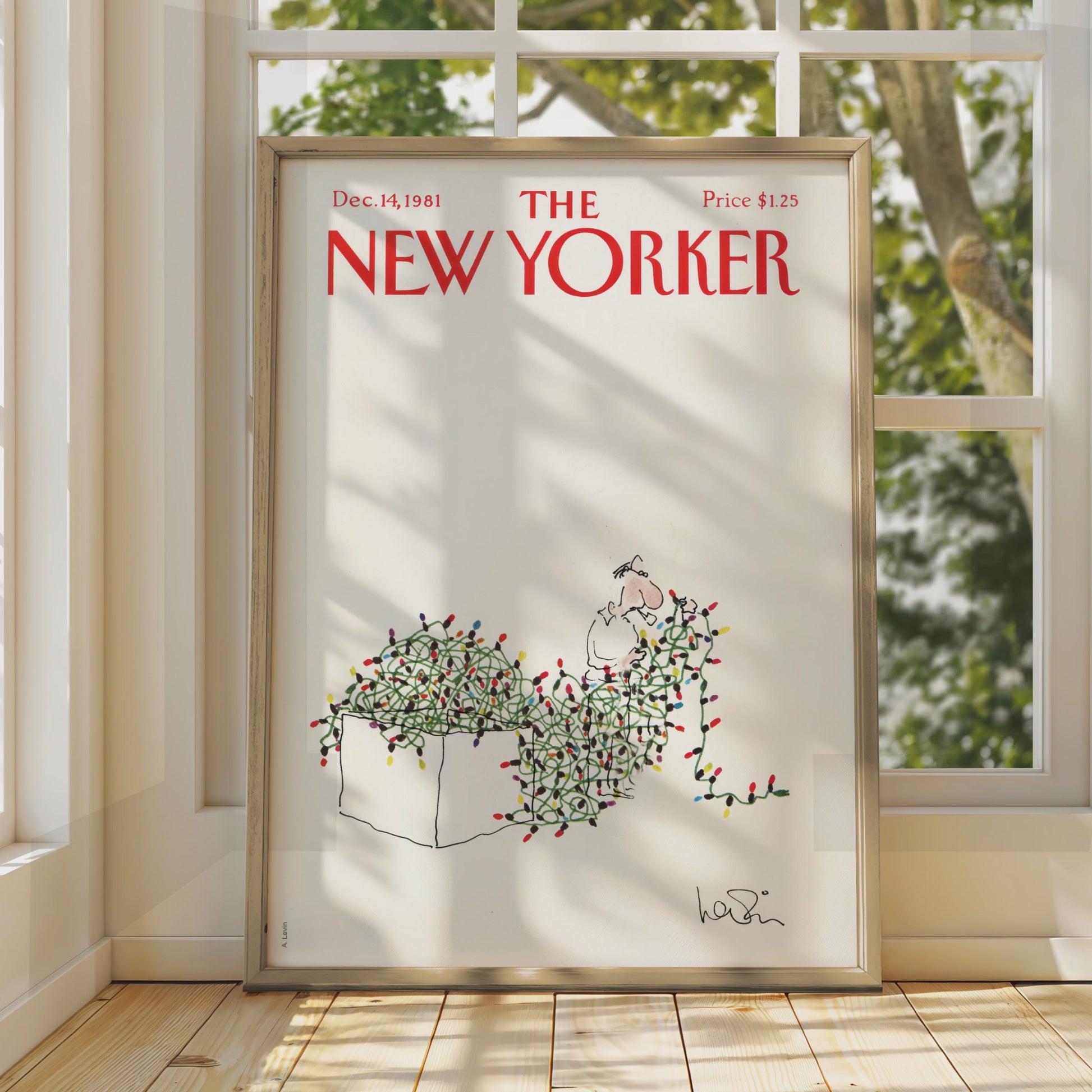 The New Yorker Christmas Lights Poster, Vintage 1981 Cover Art, Funny Holiday Wall Art wall art print