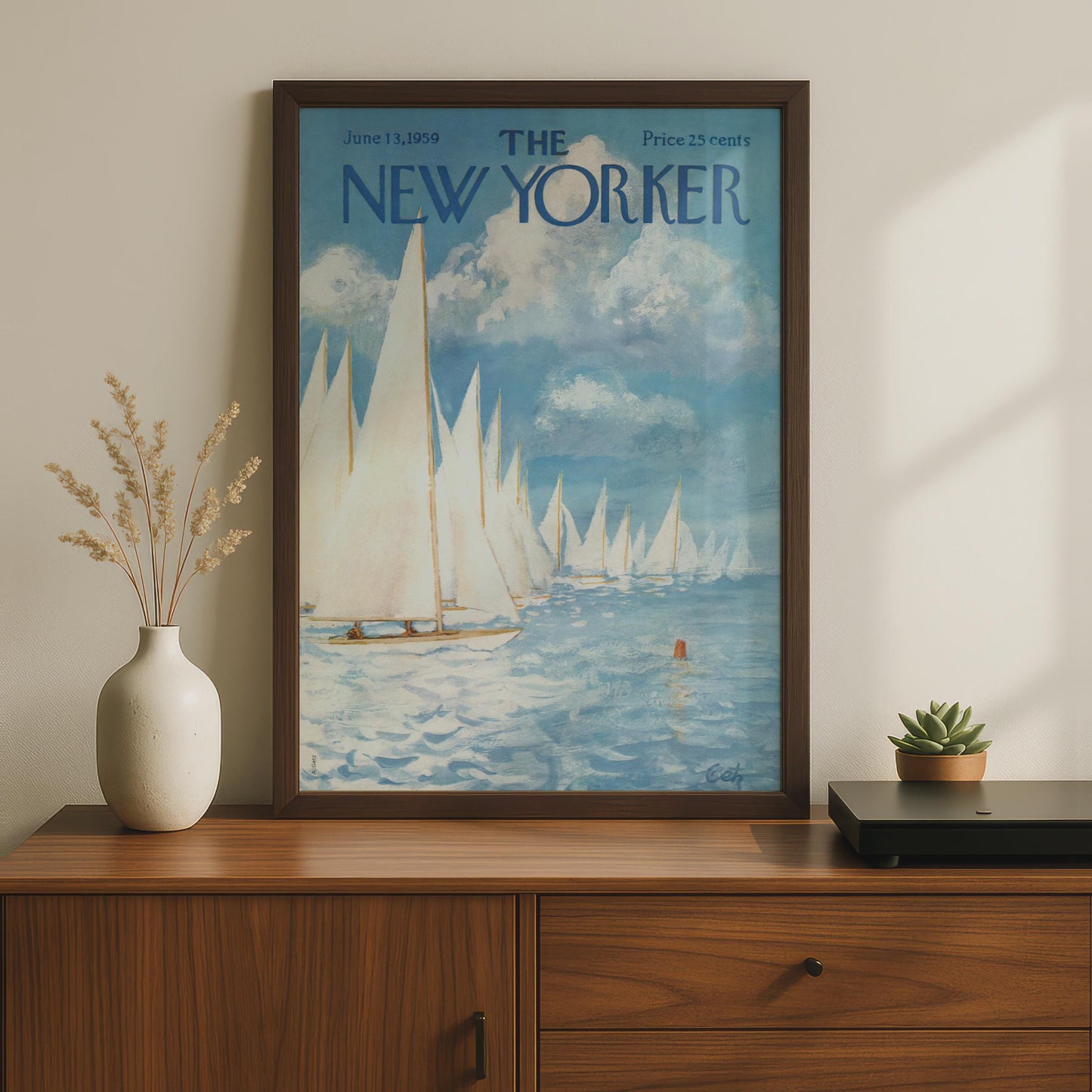 The New Yorker Poster 1959 Sailing Regatta, Vintage Nautical Wall Art, Blue Ocean Print wall art print