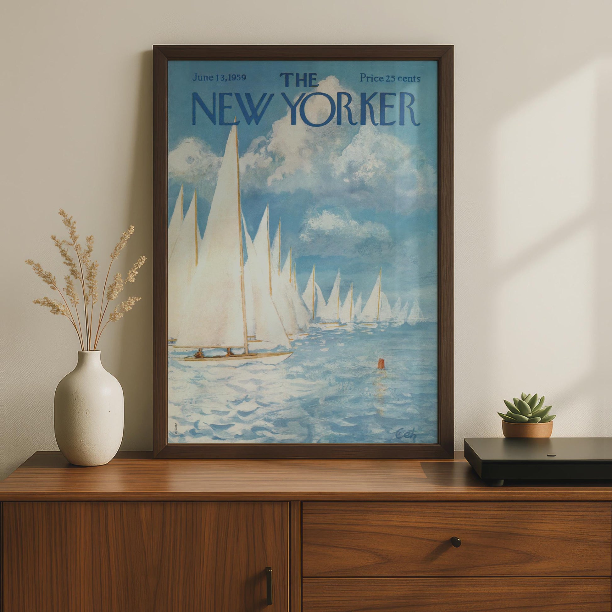 The New Yorker Poster 1959 Sailing Regatta, Vintage Nautical Wall Art, Blue Ocean Print wall art print