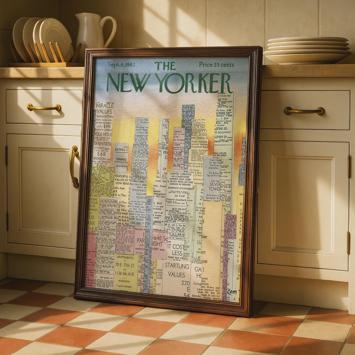 The New Yorker 1962 Cover Poster, Vintage NYC Skyline Classifieds Art Print wall art print