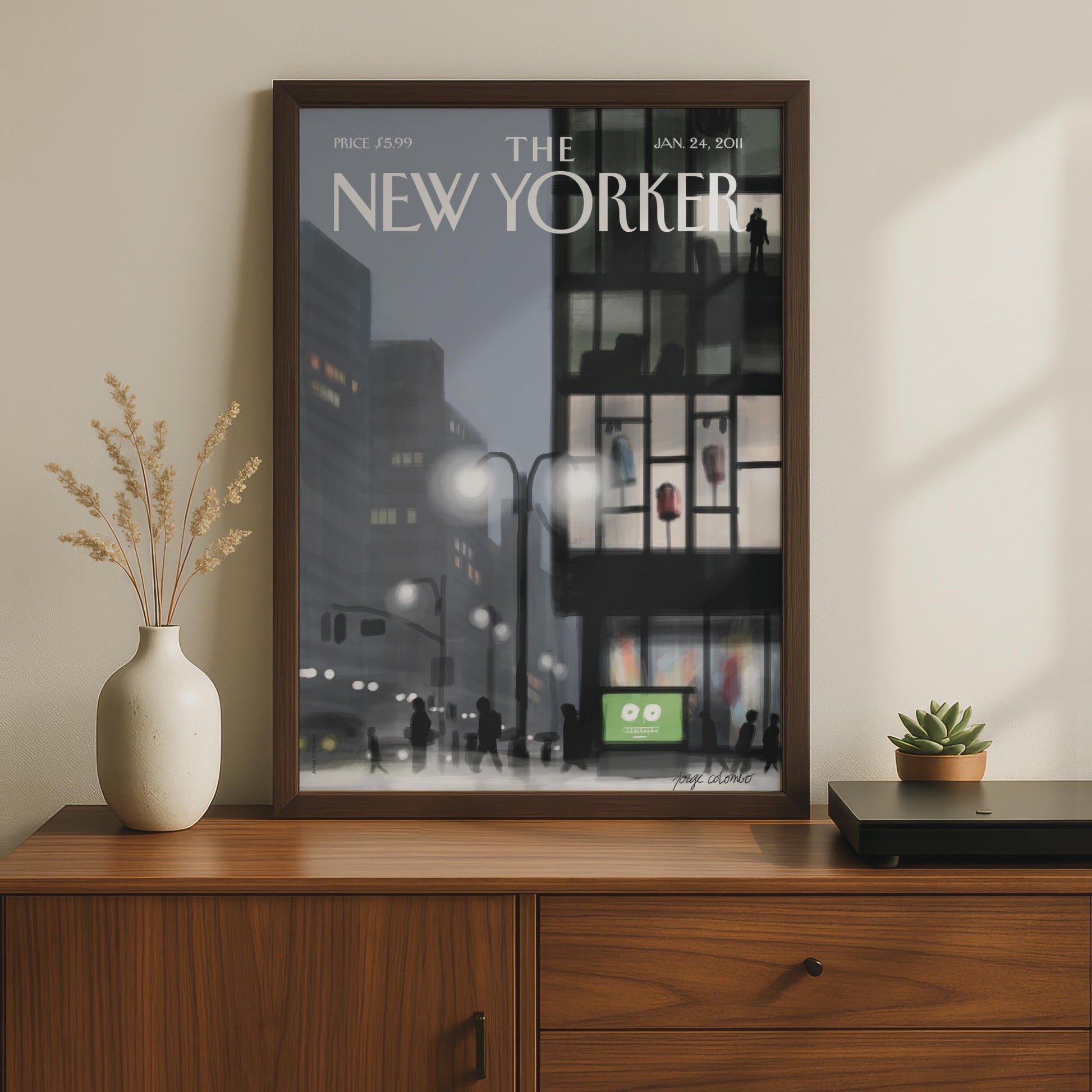 The New Yorker Cover Poster, NYC Night Street Scene, Grey City Wall Art Print wall art print