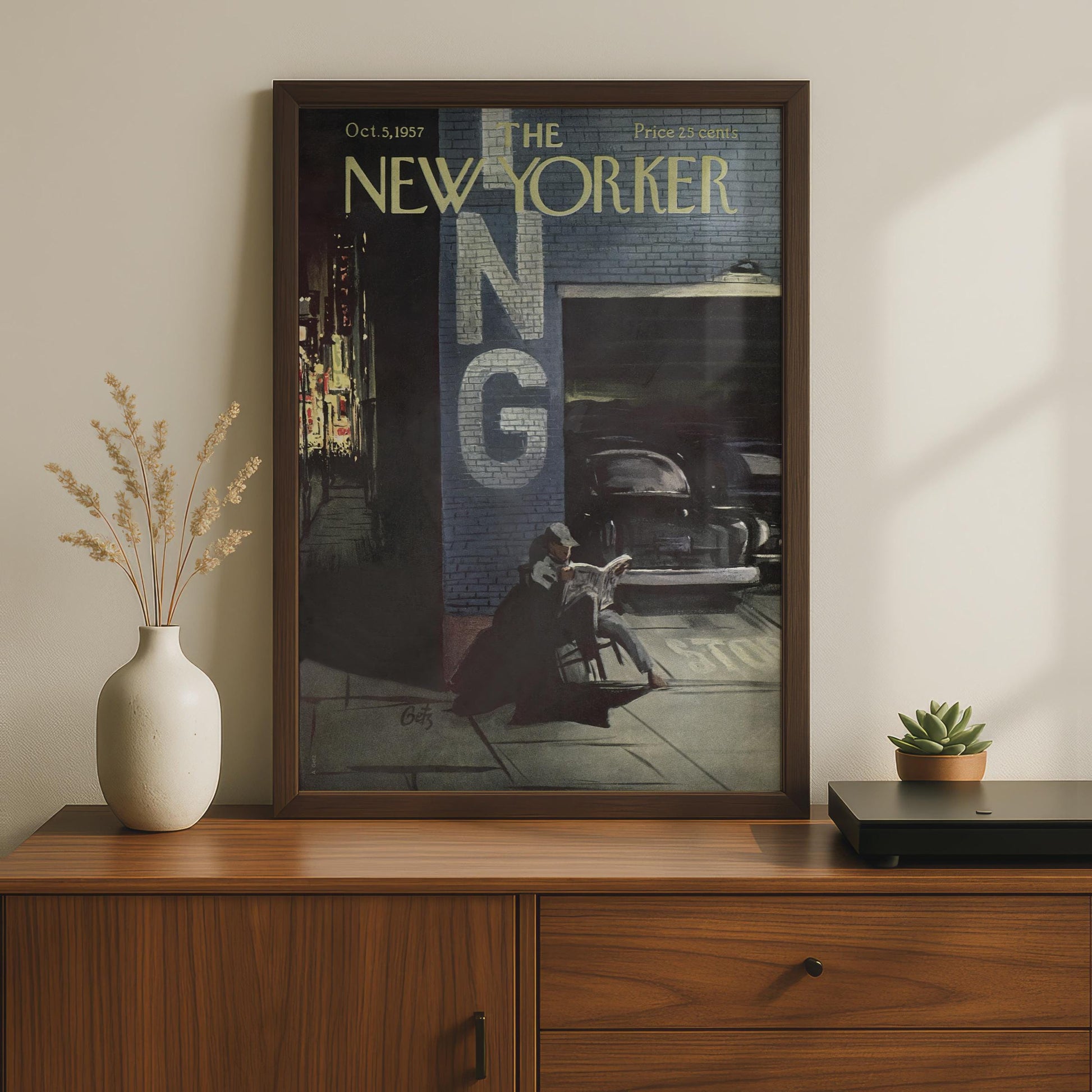 The New Yorker 1957 Poster, Vintage NYC Street Scene Art, Retro Magazine Cover Print wall art print
