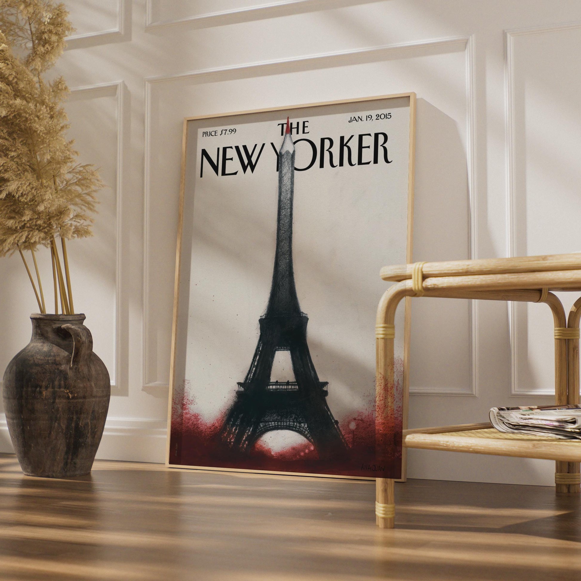 The New Yorker Eiffel Tower Pencil Paris Art Poster, Jan 2015 Cover Print, Wall Art wall art print