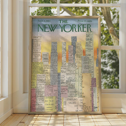 The New Yorker 1962 Cover Poster, Vintage NYC Skyline Classifieds Art Print wall art print