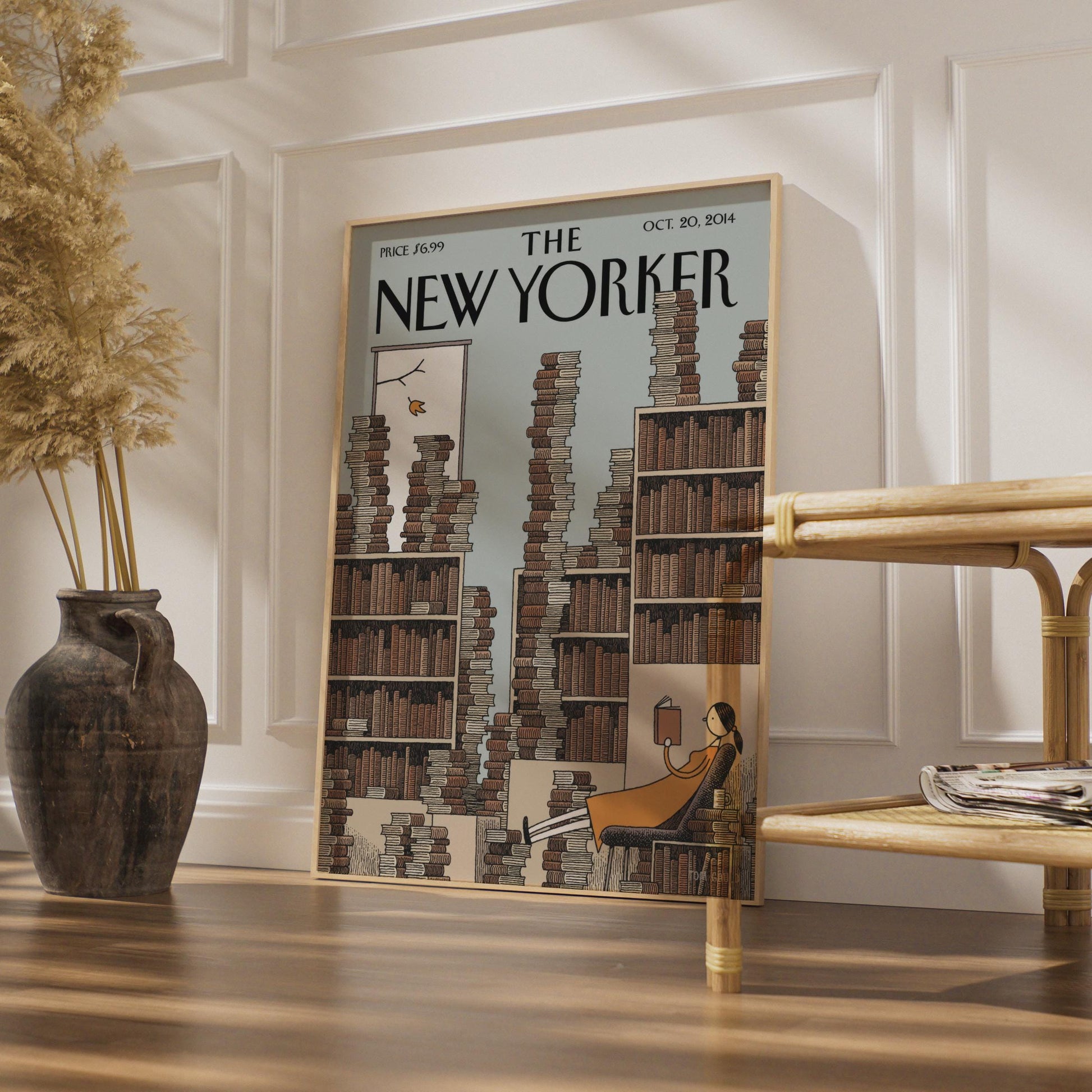 The New Yorker Cover Poster, Library Reading Art Print, Book Lover Wall Art, Oct 2014 wall art print