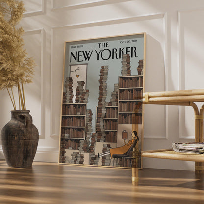 The New Yorker Cover Poster, Library Reading Art Print, Book Lover Wall Art, Oct 2014 wall art print