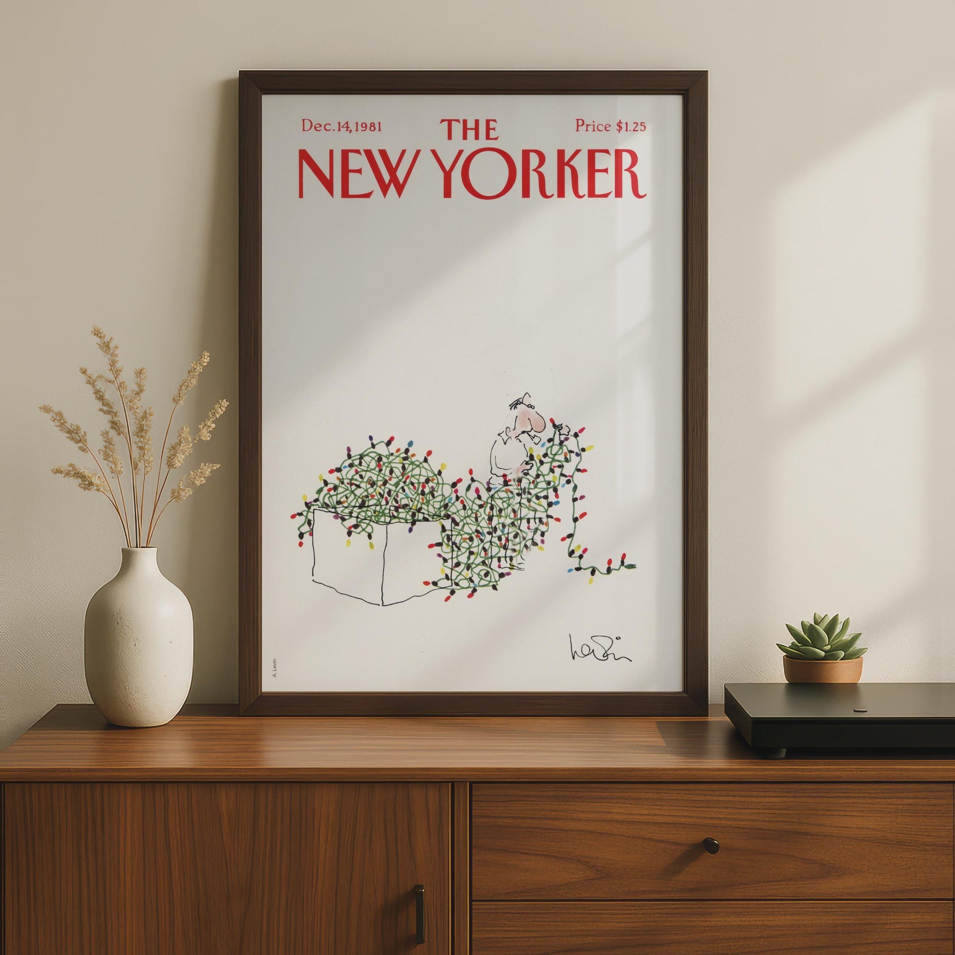 The New Yorker Christmas Lights Poster, Vintage 1981 Cover Art, Funny Holiday Wall Art wall art print