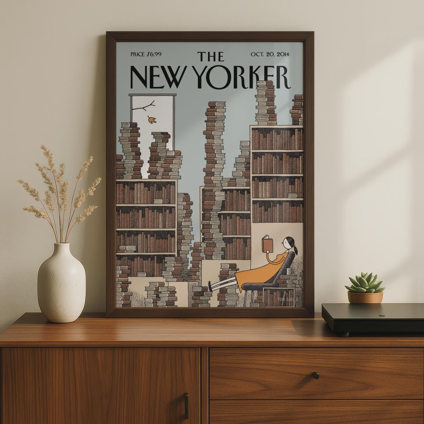 The New Yorker Cover Poster, Library Reading Art Print, Book Lover Wall Art, Oct 2014 wall art print