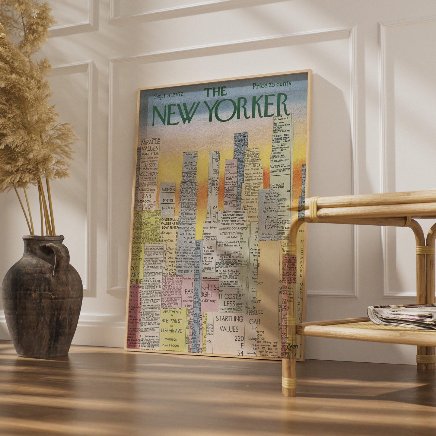 The New Yorker 1962 Cover Poster, Vintage NYC Skyline Classifieds Art Print wall art print