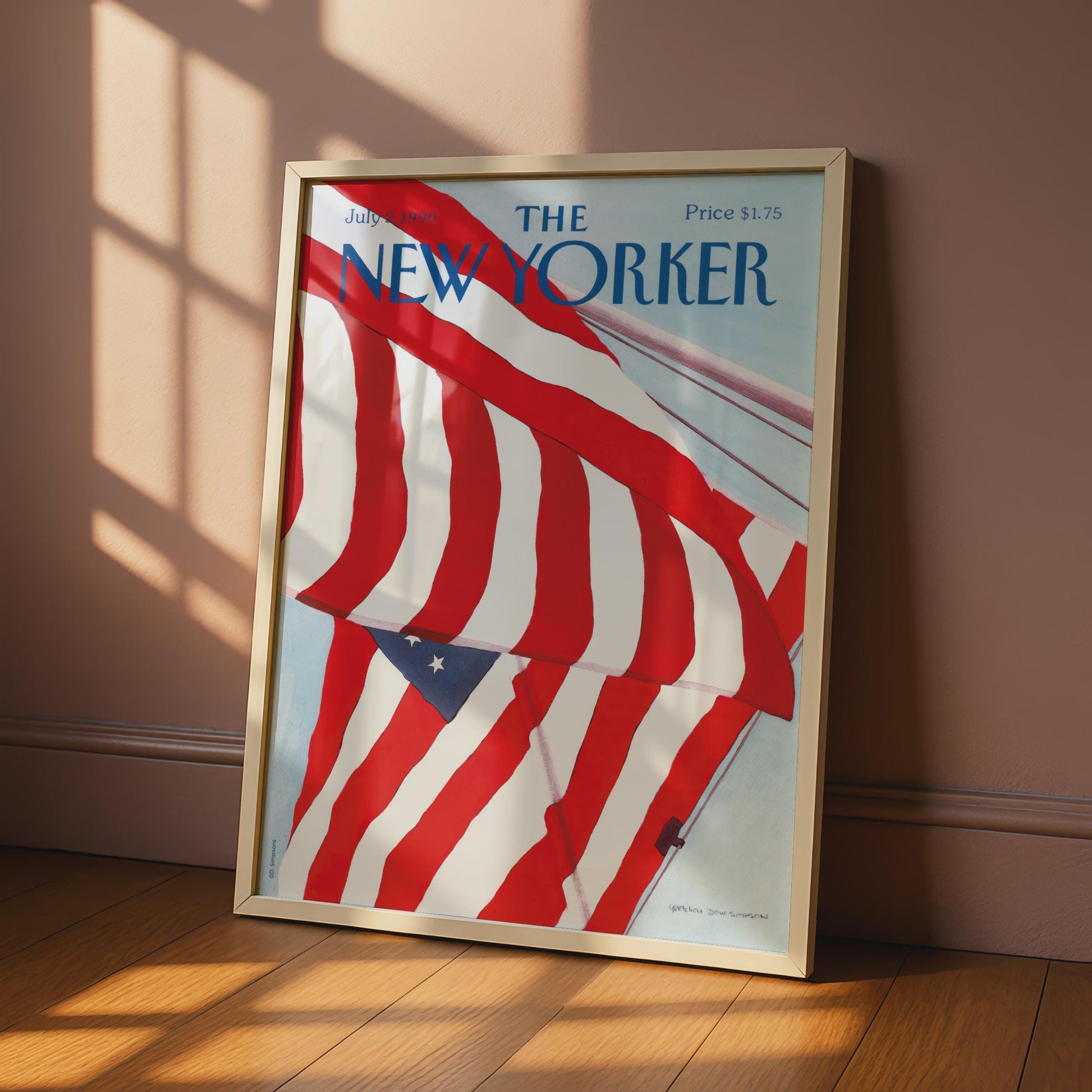 The New Yorker Poster American Flag July 1990, Patriotic Wall Art, Red White Blue wall art print