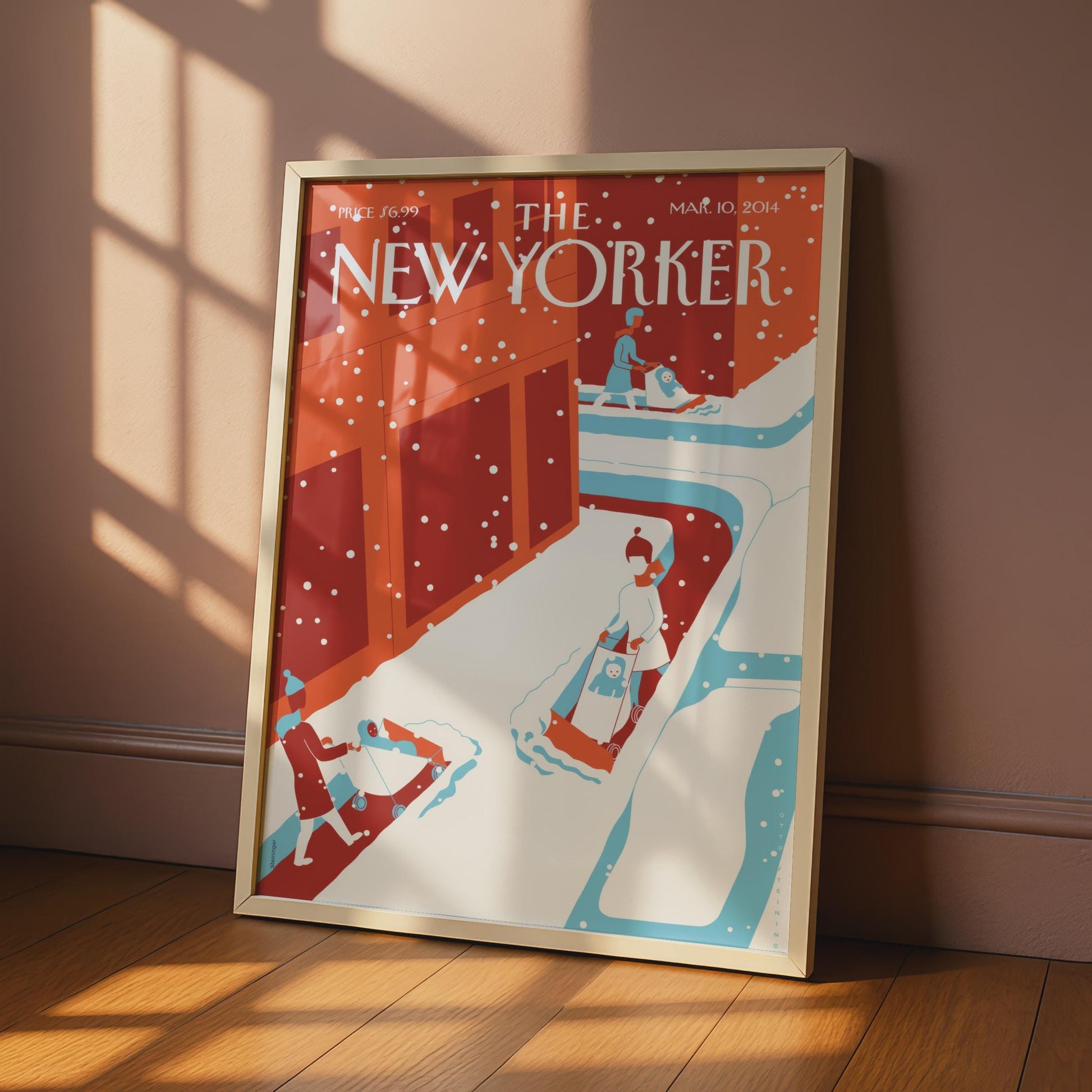 The New Yorker Poster, Winter Snow City Scene, Retro Illustration Wall Art Print wall art print