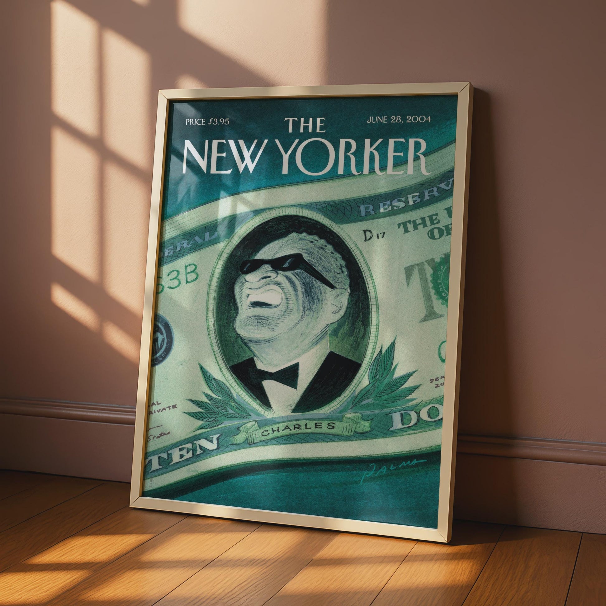 The New Yorker Cover Poster June 2004, Ray Charles Dollar Bill Art Print wall art print