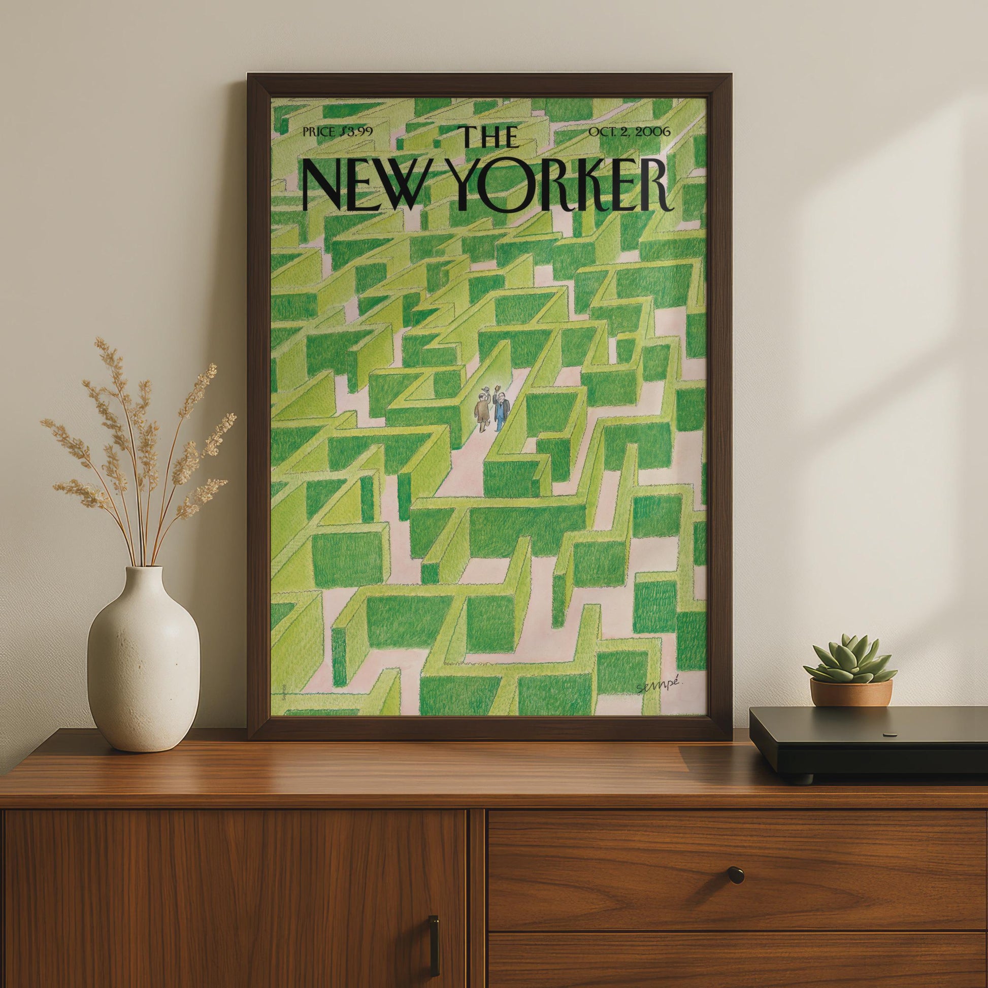 The New Yorker Cover Poster, Green Hedge Maze Art Print, Sempe Illustration Wall Art wall art print