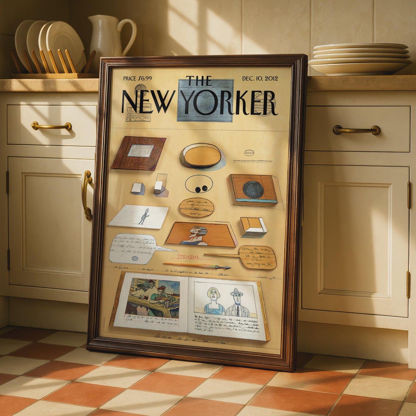 The New Yorker Poster Dec 2012, Steinberg Art Print, Vintage Magazine Cover Wall Art wall art print